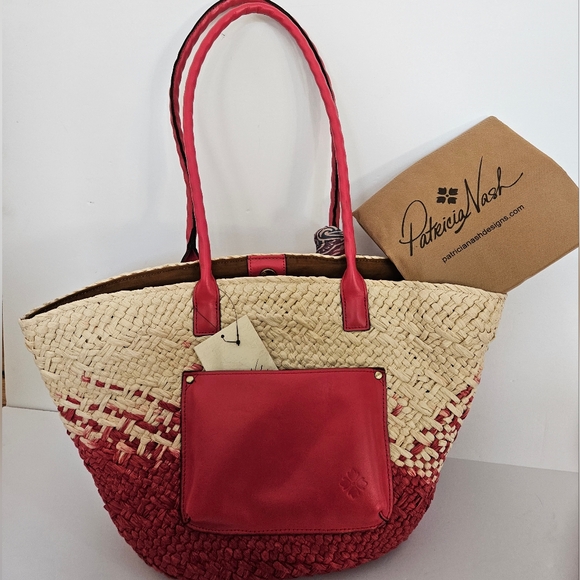 Patricia Nash Calypso Woven Straw Tote w/ GreekOmbre Scarf - Picture 5 of 11